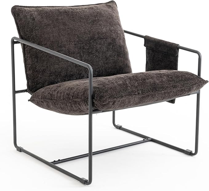 2 Chairs in 1 Box Upholstered Hanging Armchair with arm Pocket Metal Frame Crushed Foam Cushions and Skin- Braid for Living Room and Bedroom. Dark Gray