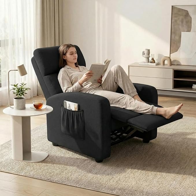 Recliner Chair for Adults Reclining Sofa with Side Pocket Linen Fabric Recliner Sofa with Adjustable Backrest and Footrest Modern Home Theater Seating for Living Room Bedroom