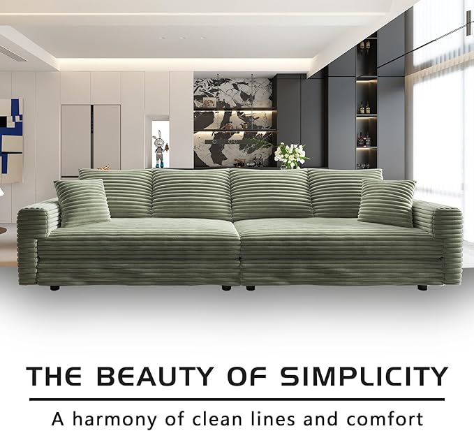 102.4 Oversized Cloud Couch Convertible 4 Deep Seat Foam Sofa Couch 2 in 1 Plush Corduroy Sofa with 6 Soft Pillows Modern Modular Sectional Couches for Living Room Apartment Green