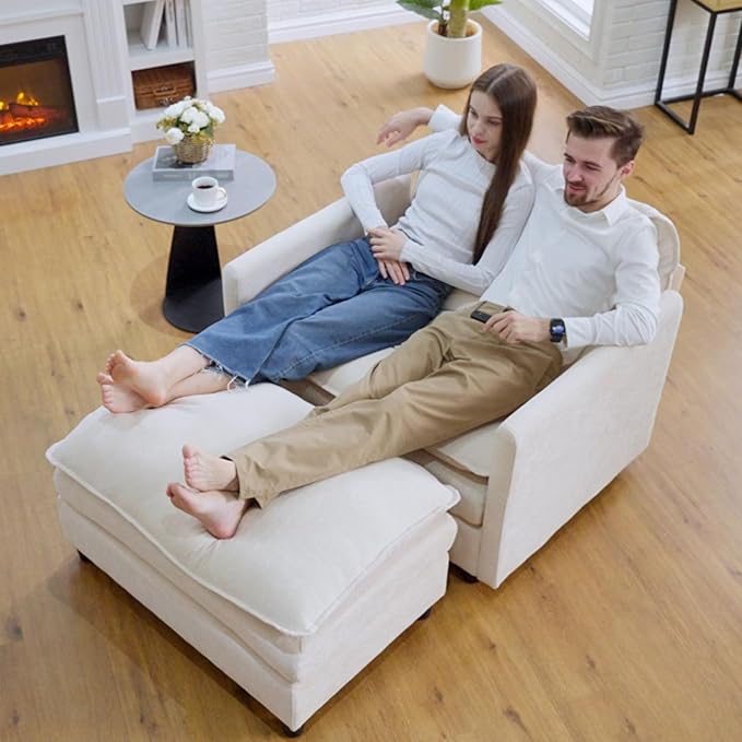 Oversized Accent Chair with Ottoman Beige Chenille Modern Cloud Chaise Lounge Chair Indoor with Deep Seat Upholstered Comfy Armchair Reading Chair for Bedroom Living Room Apartment