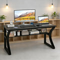 Computer Desk 47 x 23.6 Inch Home Office Desk Large Modern Computer Desks with Storage Shelf Metal Frame Work Study Writing Office Desk with Cable Hole Wide Desk for PC &amp Monitors (Black 47)