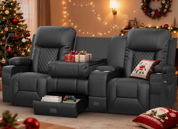 YONISEE 3 Seat Recliner Sofa with Flip Backrest Design Loveseat Reclining Sofa with Storage Console Drawer USB Ports 2 Cell Phone Holder Loveseat Recliner Couch for Living Room