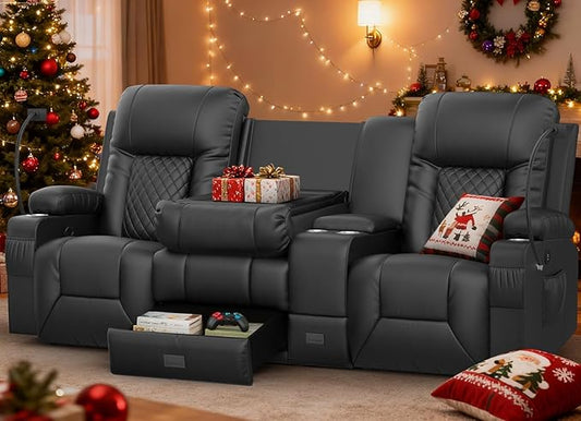YONISEE 3 Seat Recliner Sofa with Flip Backrest Design Loveseat Reclining Sofa with Storage Console Drawer USB Ports 2 Cell Phone Holder Loveseat Recliner Couch for Living Room