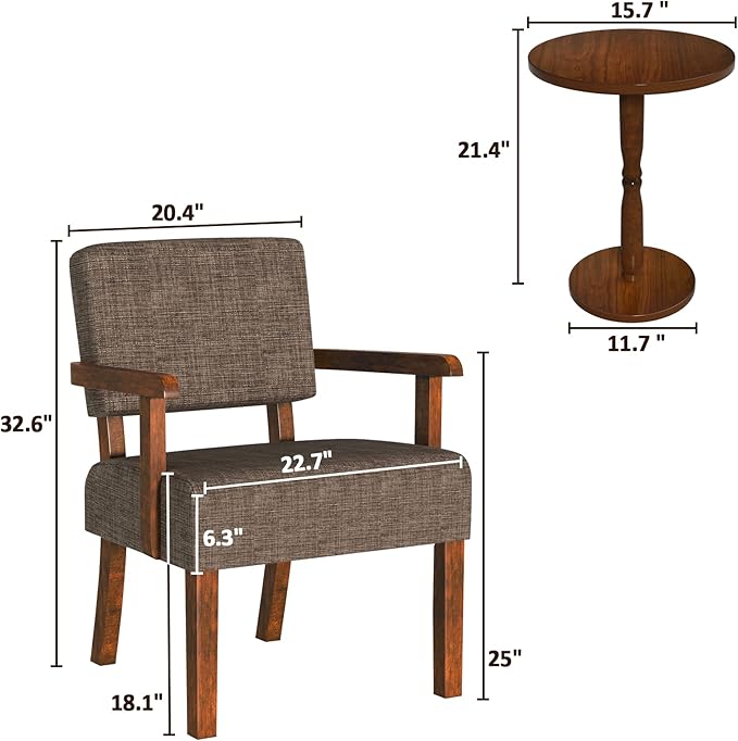 Accent Chair Set of 2 with Table Living Room Chairs with Soft Seat &amp Armrests for Living Room Bedroom Reading Room Waiting Room (Brown) (AC01)
