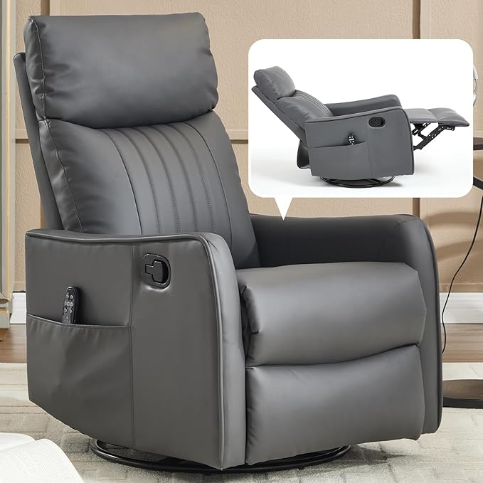 Slim Swivel Rocking Chair Recliner with PocketsLazy Boy Recliners for for AdultsSmall Recliner Chair for Small Spaces Manual Reclining Chair for Living Room Bedroom (Dark Grey)