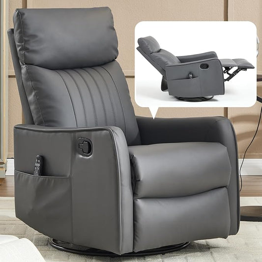 Slim Swivel Rocking Chair Recliner with PocketsLazy Boy Recliners for for AdultsSmall Recliner Chair for Small Spaces Manual Reclining Chair for Living Room Bedroom (Dark Grey)