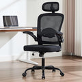 Ergonomic Office Chair with 3D Adjustable Lumbar Support Mesh High Back 75° Rotating Headrest Rocking Function 300lbs Capacity Black/White (Black)