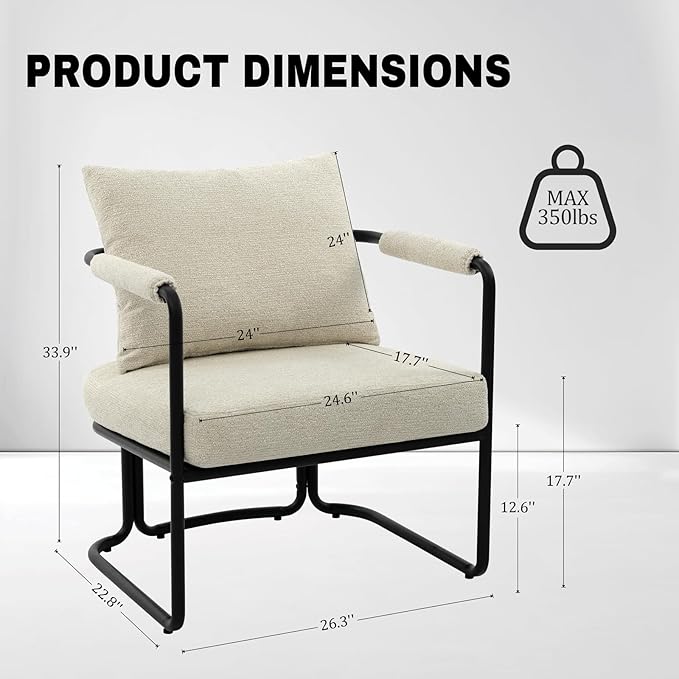 Accent Chairs Set of 2 for Living Room Mid Century Modern Upholstered Reading Armchairs for Bedroom Office with Comfy Chenille Cushion &amp Metal Frame Beige Cream
