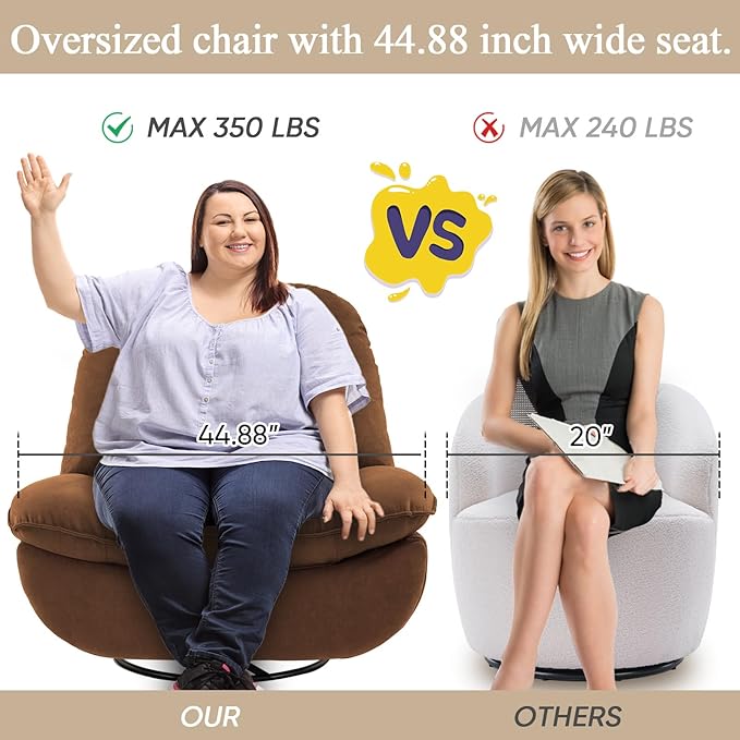 Oversized Electric Recliner Chair 360 Swivel Rocking Glider Rocker for Adults Modern Ergonomic Lounge for Living Room Phone Stand&amp Smart Voice Control Theater Seating (Brown Fabric)