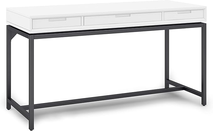 SIMPLIHOME Banting Desk - 60 Inch Wide Solid Wood and Metal Writing Desk in White Modern Industrial Home Office Computer Table for Study with 2 Drawers and Flip-Down Keyboard Tray