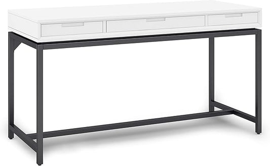 SIMPLIHOME Banting Desk - 60 Inch Wide Solid Wood and Metal Writing Desk in White Modern Industrial Home Office Computer Table for Study with 2 Drawers and Flip-Down Keyboard Tray