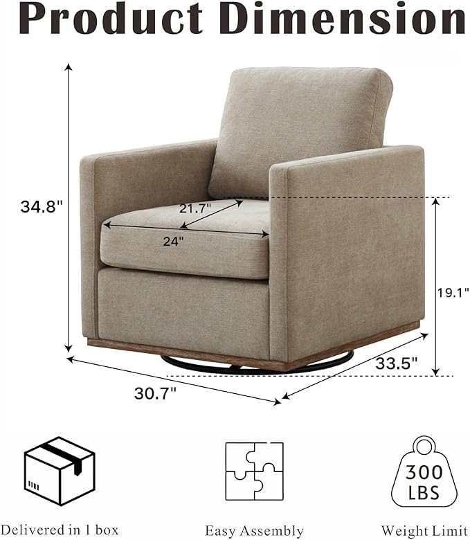 Mlmh &amp Kngwa 30.7 Swivel Accent Chair for Living Room Mid Century Modern Armchair Reading Chairs for BedroomChenilleTaupe