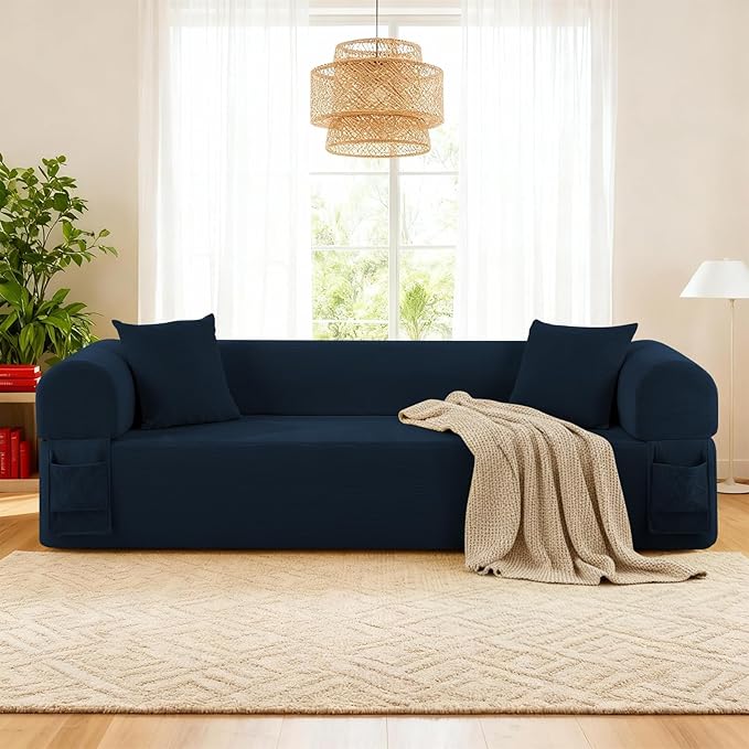 3 Seater Sofa Couch for Living Room (Blue 30 D + 2 Pillows)
