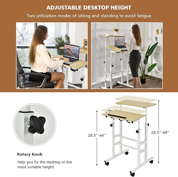 Standing Desk Height Adjustable Sit-Stand Desk with Tilting Top Mobile Workstation for Home &amp Office (Natural)