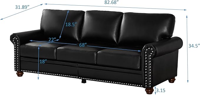 82'' Faux Leather CouchLiving Room Furniture Sofa Rivet Decoration Leather Sofa Couch for Living Room Apply to Office and Home(3 Seater Sofas) Burgundy