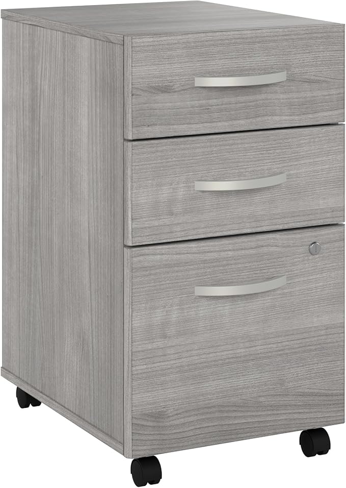 Bush Business Furniture Echo 3 Drawer Mobile File Cabinet in Gray Sand Portable Document Storage Solution for Home and Professional Office