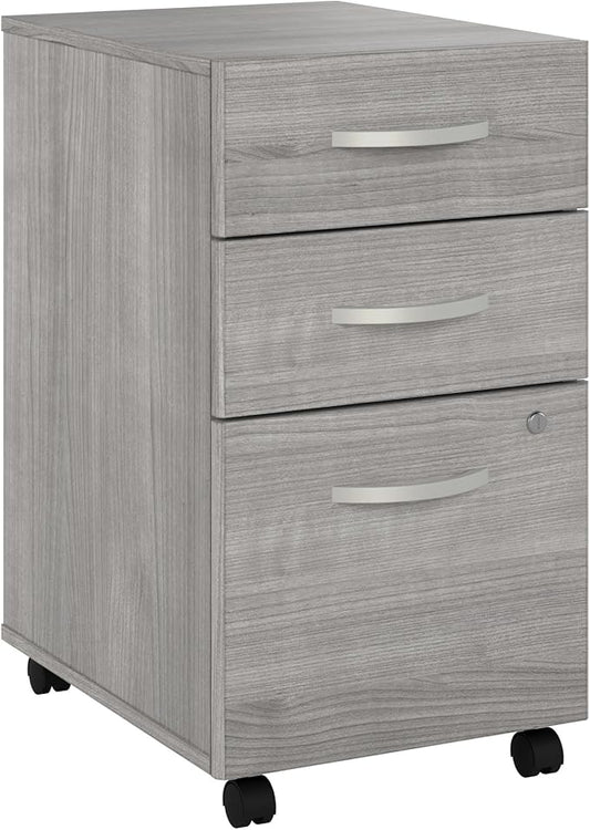 Bush Business Furniture Echo 3 Drawer Mobile File Cabinet in Gray Sand Portable Document Storage Solution for Home and Professional Office