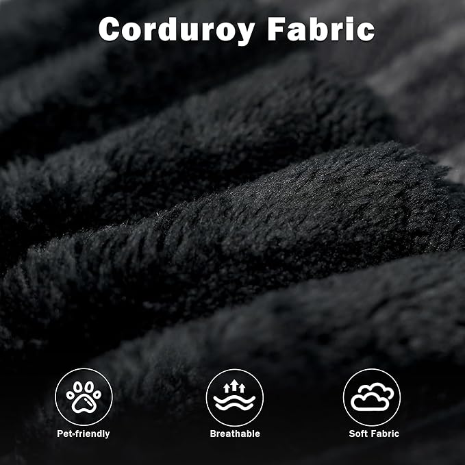 108 W Corduroy Sectional Boneless Cloud Couch with Chaise &amp Ottoman No Assembly Required U Shaped Modular Sectional Sofa Cozy Fluffy Sofa for Living Room (Black Right Facing Chaise+Ottoman) |