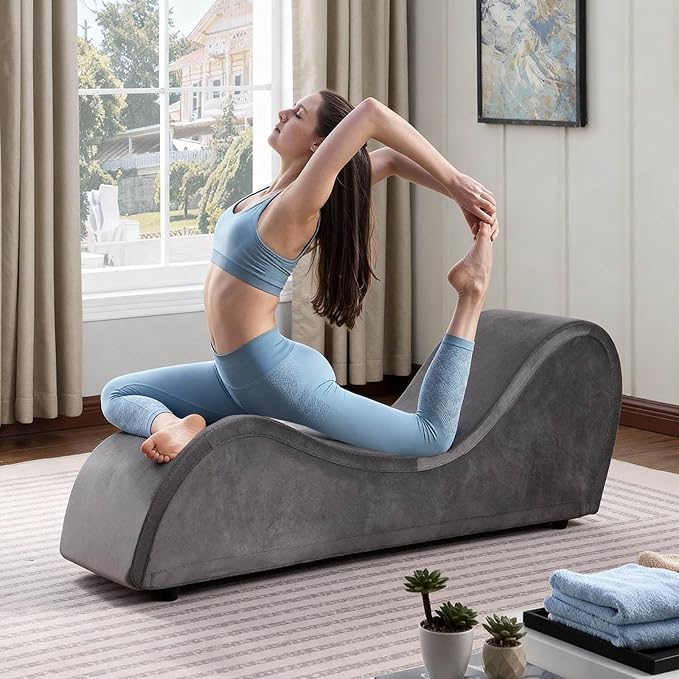 KORZEY Ergonomic Sofa Couch for Stretching Relaxation Exercise with Padded Sponge Removable &amp Washable Non-Slip Bottom Chair for Bedroom Living Room (Grey)