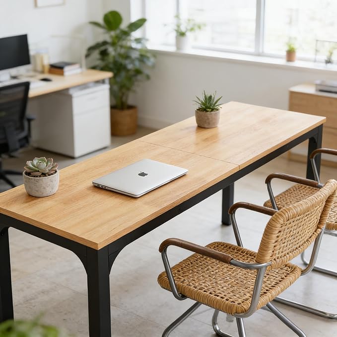78 Inch Long Computer Desk 2 Person Executive Office Desk Extra Large Double Workstation Simple Study Student Writing Table for Home Office (Walnut+Black)