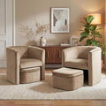 COLAMY Morden Velvet Barrel Accent Chair with Storage Ottoman Set of 2 Upholstered Living Room Side Chair Single Sofa Armchair with Lounge Seat for Bedroom/Office/Reading Spaces Khaki
