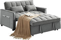 Antetek Convertible Sleeper Sofa Bed 3 in 1 Velvet Loveseat Futon Sofa Couch with Pullout Bed Grey 54