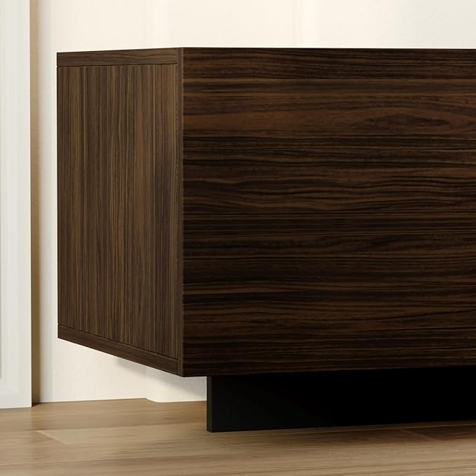 71.7 Inch TV Stand for TVs Up to 80 Modern Entertainment Center with 3 Compartments Flip Down Doors and T-Shape Legs Long Media Console Living Room Black Brown