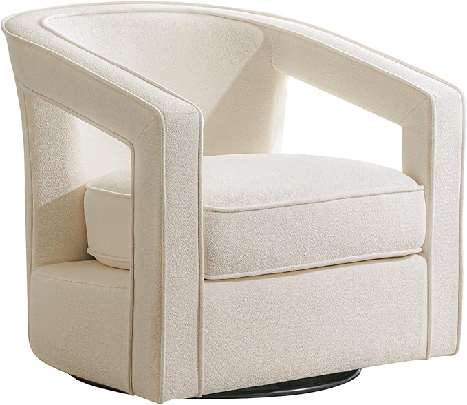 Furniliving Chenille Swivel Accent Chair for Living Room Upholstered Barrel Chair with Curved Back Comfortable Reading Chair for Bedroom Balcany Home Office White