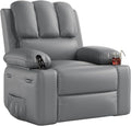 Oversized Recliner Extra Wide 27 Leather Recliner Chair Manual Recliner Chair for Living Room Large Rocking Recliner with Cup Holders and Padded Arms Gray