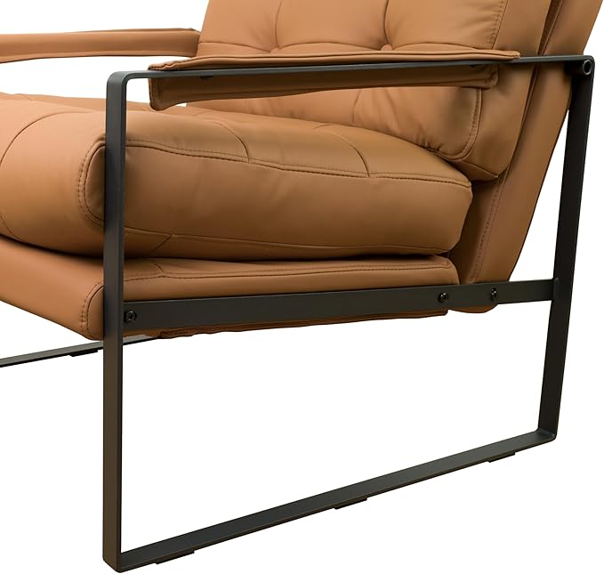 Zouron Leather Accent Chair Modern Reading Armchair Single Sofa Chair for Living Room Bedroom Reception Room Khaki Button Tufted