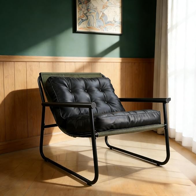 Lightdot Modern Accent Chair Heavy Duty Sturdy Armchair Green Fabric Lounge Chair Ergonomic Design Upholstered Comfy Leisure Chair with Large Frame Suit for Living Room/Bedroom