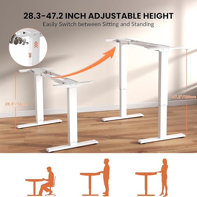 Electric Dual Motor Standing Desk Frame with 3 Memory Controller Adjustable Ergonomic Sit Stand Up Desk Base Workstation for Home OfficeWhite Frame Only