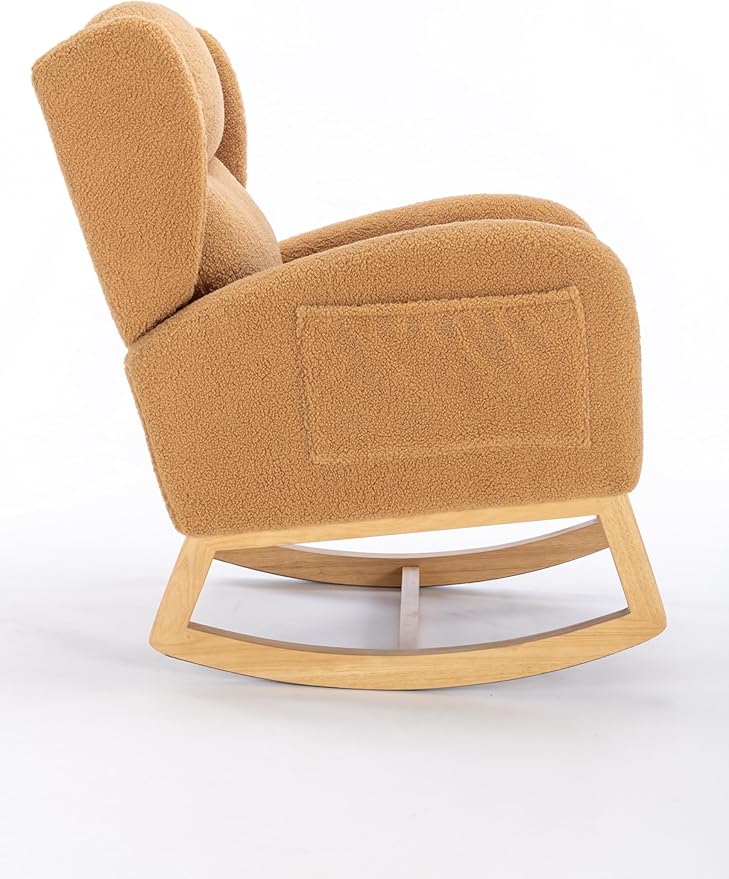 Khaki Teddy Rocking Chair Comfortable Single Sofa Chair for Living Room Bedroom 300 Lbs Capacity Easy Assembly