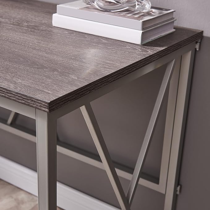 Leick Home Collapsible X Writing Computer Desk Space Saving for Bedroom Home Office Small Spaces Fully Assembled in Weathered Wood/Satin Nickel 70002-WWNK