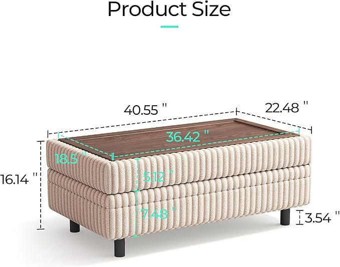 LINSY HOME Sectional Sleeper Sofa with Pull Out Couch Bed for Living Room (Beige) | Plush Corduroy Storage Ottoman Storage Chaise Pull Out Couch USB Charging
