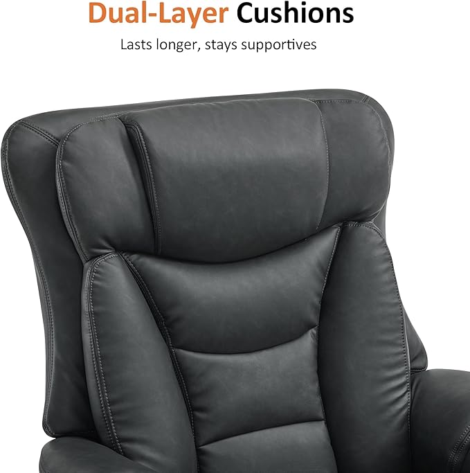 MCombo Oversized Swivel Recliner Chair with Ottoman Adjustable Backrest 360° Wood Base High Seat Faux Leather Lounge Chair for Tall Users in Living Room Bedroom or Office 4651 (Dark Grey)