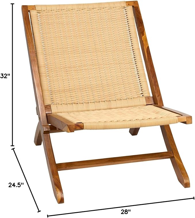 TeakCraft Teak Rattan Lounge Chair – Foldable Handcrafted Solid Wood Accent Chair with Woven Seat – Mid-Century Modern Recliner for Indoor &amp Outdoor Use The Ediz
