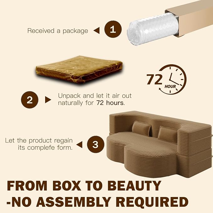 Modern 2-in-1 Convertible Sofa Bed 78 Full Size Corduroy Floor Sofa with 2 Pillows Folding Mattress Sleeper for Living Room &amp Guest Room No Assembly Required