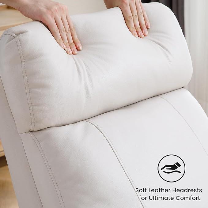 Swivel Rocker Recliner Chair Manual Faux Leather Recliner Glider Rocking Recliners 360°Swivel Nursery Reclining Chairs with Adjustable Headrest Highback for Living Room Cream