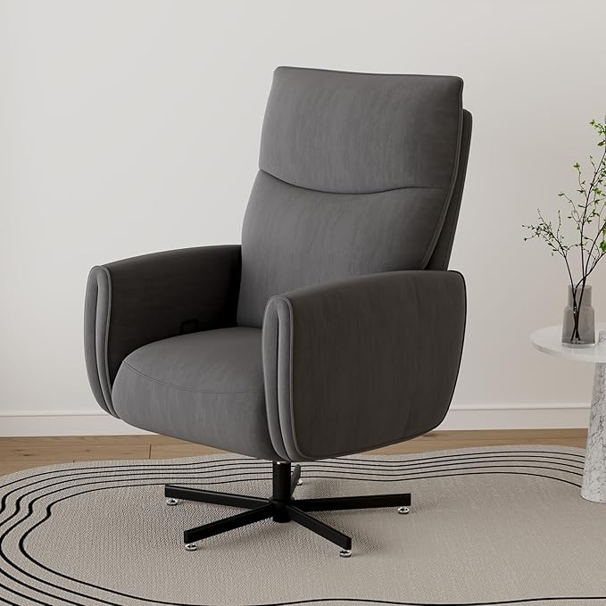 Power Swivel Recliner Chair Modern Electric with USB &amp Type-C Ports Upholstered Velvet Swivel Recliner Chair 360° Swivel for Office &amp Living Room Easy Assembly (Dark Gray)