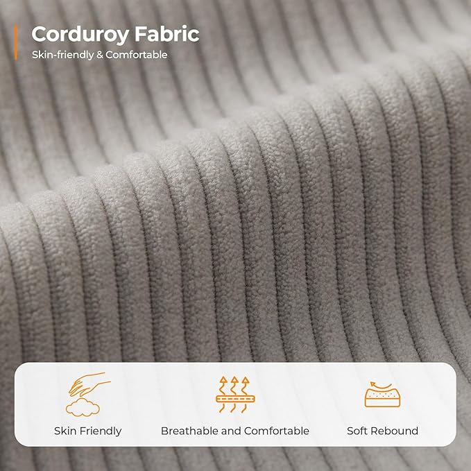 89 Inch Sofa with Extra Deep Seats Oversize 3 Seater Sofa for Living Room Modern Couch and Sofa Comfy Armrests and Seats and Backrests Easy Installation Corduroy Fabric Light Grey