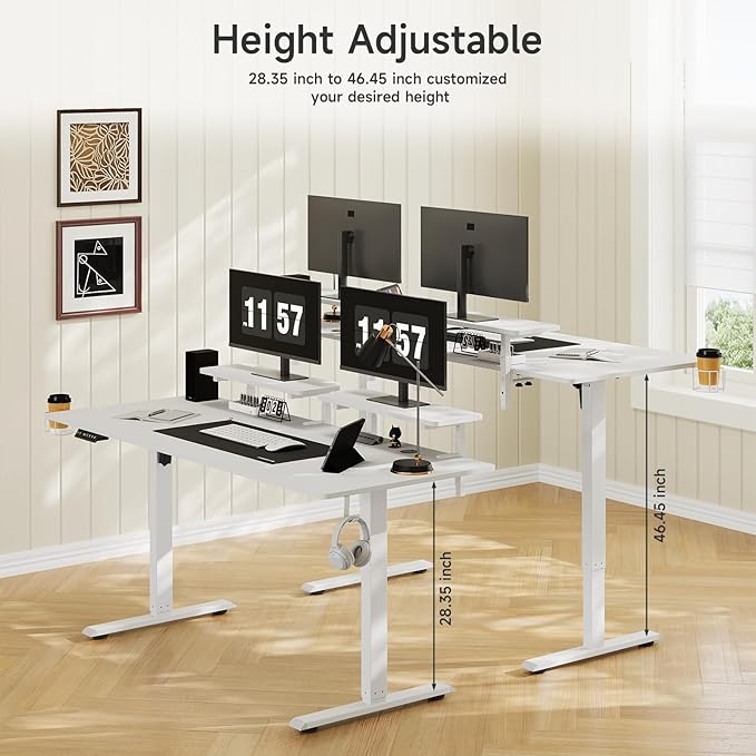 71 x 24 Inches Electric Standing Desk with 2 Monitor Shelves Adjustable Computer Desk from 28-46'' Sit to Stand UpHome Office Desk with Memory Controlller for Workstations White