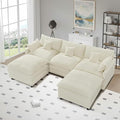 108'' Modular Sectional Sofa U-Shaped Sectional Couch with Deep SeatComfy Fluffy Soft Corduroy 5-Seat Couches Modern Convertible Cloud Sofa with Ottoman for Living Room Apartments(Beige)