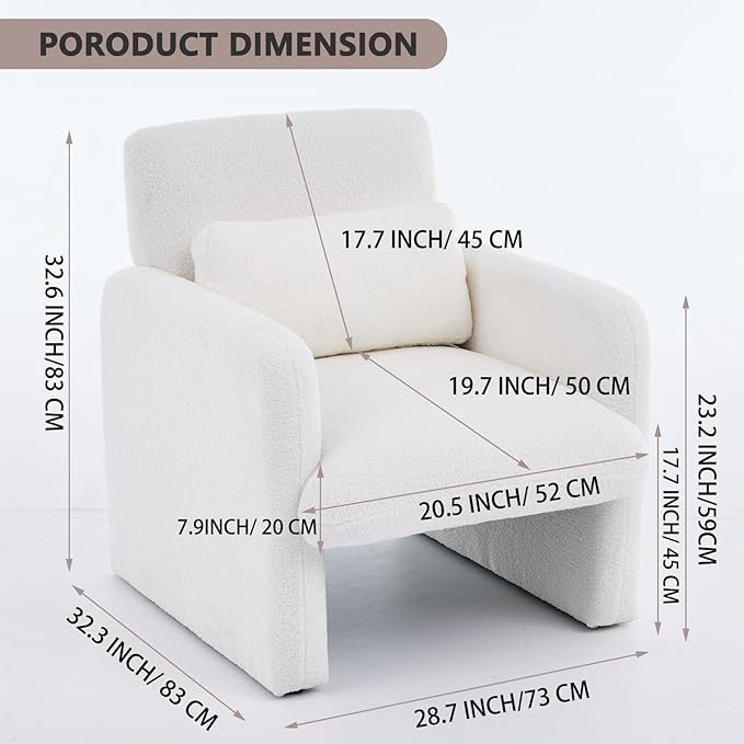Velvet Accent Chair Set of 2 Modern Upholstered Armchair Teddy Velvet Comfy Padded Reading Chairs for Bedroom Single Sofa Chair with Wood Frame