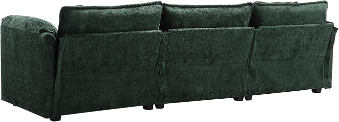 kevinplus 112'' Sectional Sofa Couch with Convertible Ottoman for Living Room Modern Contemporary 3-Seat L-Shape Sofa Couch for Apartment Home Office Thick Cushion &amp Boucle Fabric Green