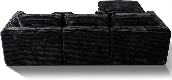 L-Shaped Corner Corduroy Sectional Sofa 4 Seat Modular Boneless Sofa Foam Cloud Couch with Movable Ottoman and Toss PillowsModern Deep Seat Convertible Chaise Sofa