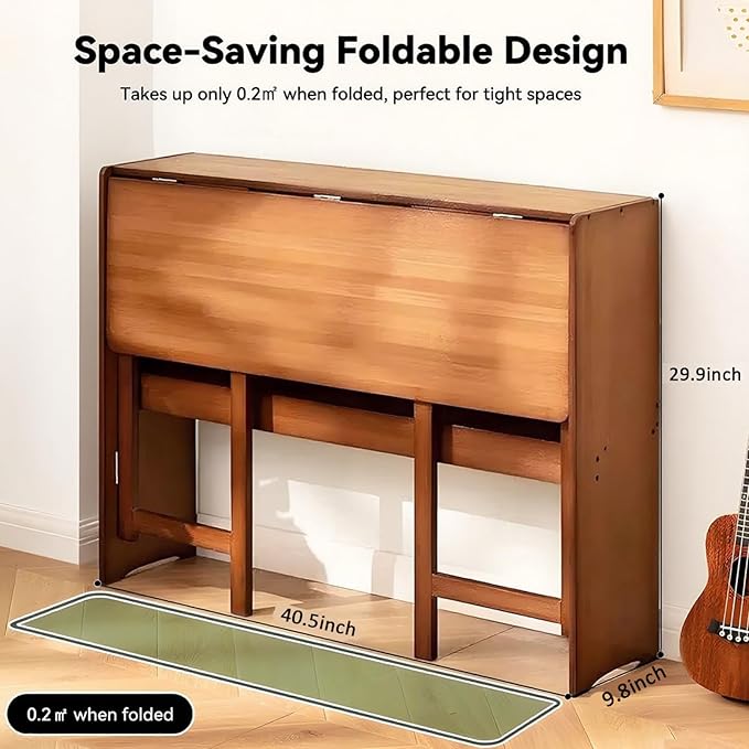 41'' Bamboo Folding Desk with Bookshelf – Space-Saving Computer Desk for Small Spaces Foldable Study Table Mid Century Modern for Home Office &amp Bedroom - Brown