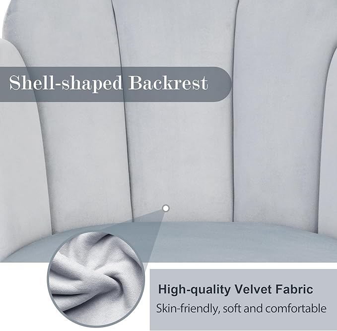 Vanity Chair for Makeup Room - Midcentury Modern Accent Chair for Living Room Bedroom Makeup Chair with Back Support Velvet Chair with Metal Legs (Light Grey)