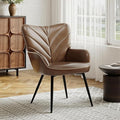 Mid-Century Modern Faux Leather Accent Chair for Living Room Upholstered Armchair with Curved Ergonomic Back High-Density Cushion &amp Metal Legs Lounge Chair for Bedroom/Reading Corner
