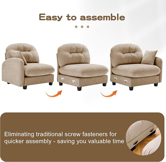 74'' Chenille Couch L-Shaped Sectional Sofa Ultra-Soft Comfort Memory Foam Cloud Couch with Pillows Sectional Couches for Living Room